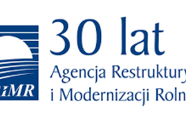 Logotyp_ARiMR - na białym tle z lewej strony znak graficzny ARiMR i napis (za znakiem) 30 lat Agencja Restrukturyzacji i Modernizacji Rolnictwa w kolorze granatowym