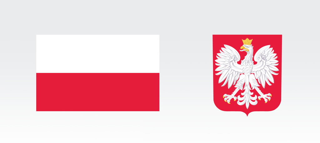 Grafika przedstawia biało-czerwoną flagę Polski oraz jej Godło z Orłem Białym.